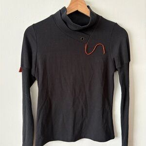 Cop.Copine Black Long-Sleeve Layered Turtleneck with Orange Accent